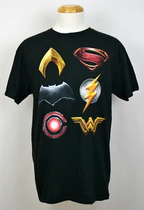 Justice League T-shirt DC Comics Superhero Logos Graphic Tee Black NWT - Picture 1 of 2