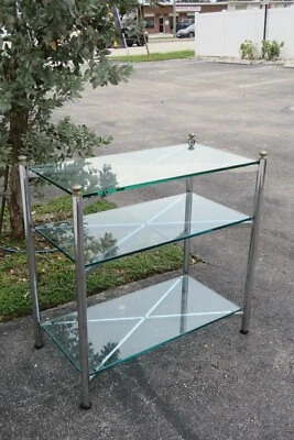 Mesa consola Hollywood Regency cromo y vidrio barra servidor estante 2203 Foto 1 de 4