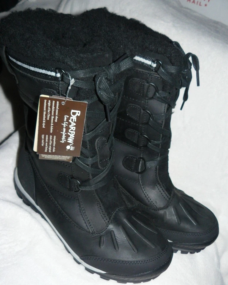 Bearpaw Lace Up 1706W Desdemona Mid Calf Winter Black Boots Women's Size 7