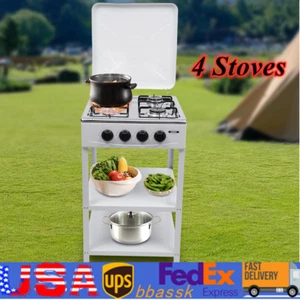 Commercial Restaurant Kitchen Stand 4 Burners Cooking Gas Stove Set With Cover - Picture 1 of 9