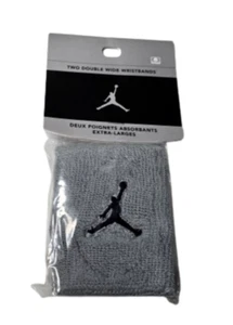 Bracciali Vintage Jordan Grigi Elasticizzati Due Doppi Larghi Unisex Adulti Taglia Unica NUOVI - Foto 1 di 5