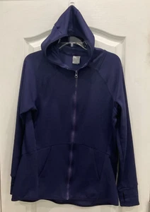 Champion Duo Dry Front Zip Hoodie Sweatshirt Size M Purple Blue Thumb Cuff 143 - Picture 1 of 9