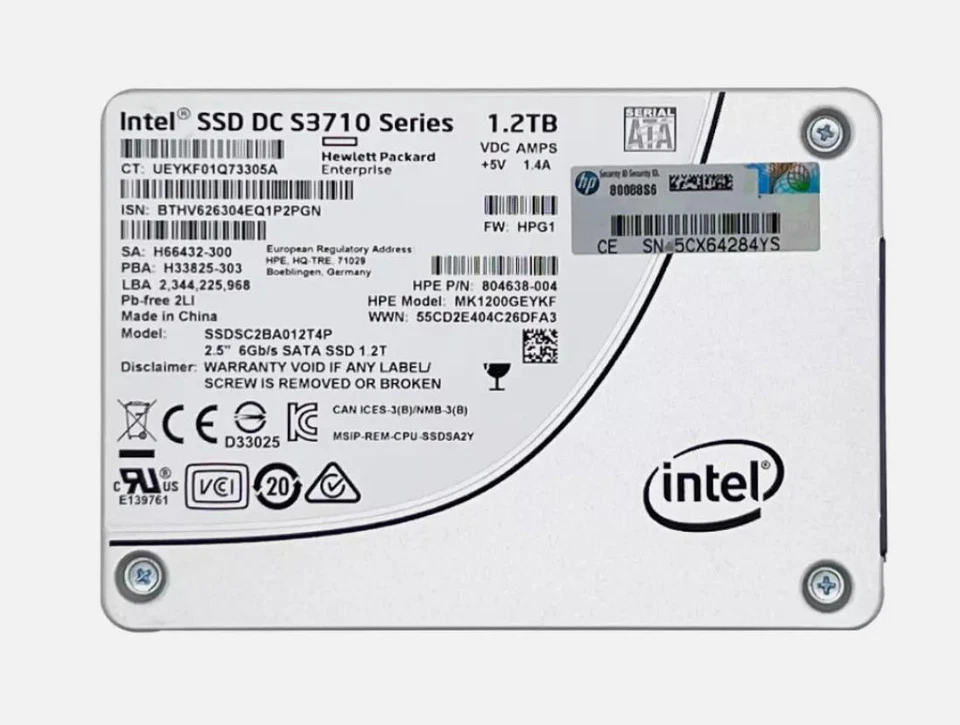 New HP Intel S3710 1.2TB SATA III 6.0Gbps 2.5" Internal SSD SSDSC2BA012T4P MLC - Image 1 of 2