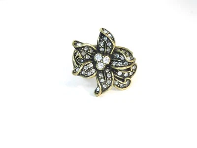 Signed Heidi Daus Perennial Favorite Floral Whimsy Clear Crystal Bronze Ring - Image 1 of 4