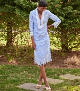 Sail to Sable Gingham Eyelet Tunic Dress S XL XXL $248 Blue White - Picture 1 of 5