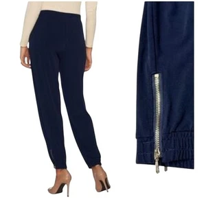 Susan Graver Liquid Knit Jogger Pants Ankle Zip NAVY Blue Womens 2XSP Petite - Picture 1 of 12