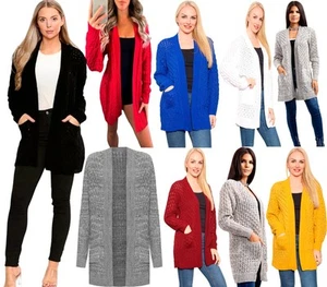 Women Casual Cardigan Chunky Knitted Open Front Long Sleeve Boyfriend Sweater - Picture 1 of 11