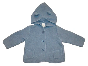 Baby Gap Boys Girls 6-12 Months Blue Hooded Bear Ear Cardigan Sweater - Picture 1 of 5