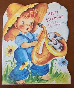 Vintage American Greeting Card Birthday Die Cut Little Boy Blue 1950s - Picture 1 of 6