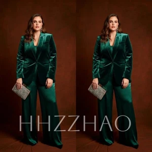 Green Velvet Women Suits Peak Lapel Formal Business Wedding Groom Party Prom 2pc - Picture 1 of 8