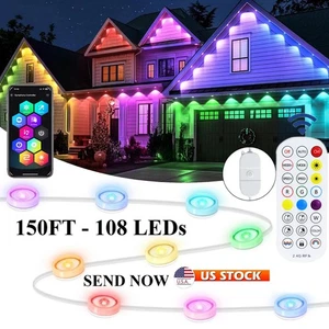 150FT with 108 LEDs Permanent Outdoor Light,RGB Eaves Lights with Control Remote - Picture 1 of 21