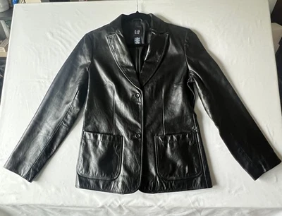 Vintage GAP Jacket Womens Small Black Leather Blazer Notch Lapel Lined Y2K - Image 1 of 4