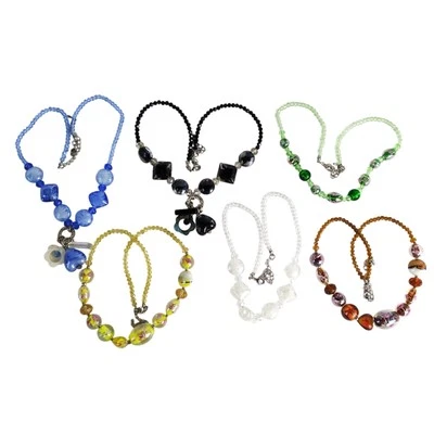 Set of 6 Safari Murano Art Glass Bead Necklaces, Amber Blue Green Onyx Heart+ - Image 1 of 4