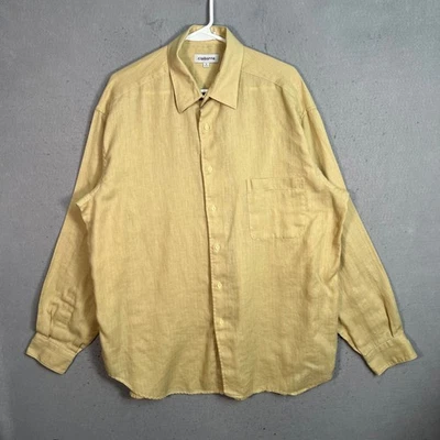 Camisa Claiborne Abotonada Manga Larga Talla 17 36-37 Amarillo Algodón Mezcla Lino Foto 1 de 4