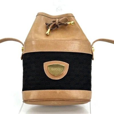 Auténtico Bolso Gucci Vintage Negro Marrón Lona Cuero Cordón Mini Cubo Mcro GG Foto 1 de 4