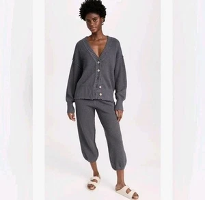 Free People Beach Hailee Cardi 2 Pc Set Gray Waffle Knit Cardigan Joggers Sz S - Picture 1 of 23
