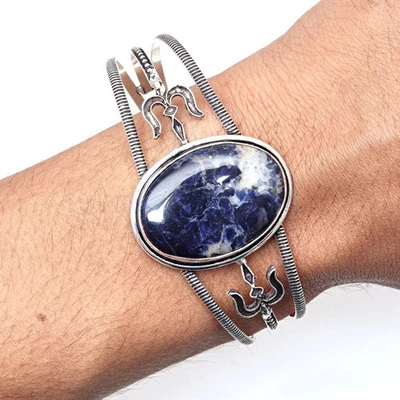 Браслеты-манжеты ювелирные изделия ручной работы содалит драгоценные камни 7 дюймов регулируемые - Изображение 1 из 4