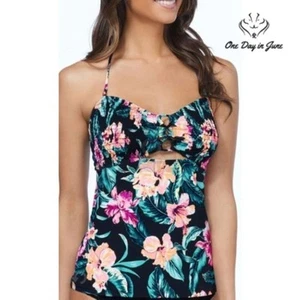 Ambrielle Smocked Floral Tankini Top Size S - Picture 1 of 8