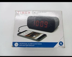 TIMEX AM/FM Dual Alarm Clock Radio T231GRY Plays Music From Your Smart Phone - Picture 1 of 2