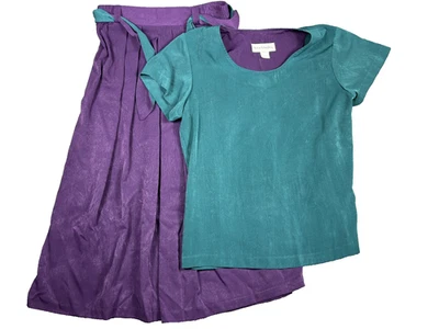 Conjunto de falda vintage Norton McNaughton púrpura verde azulado con cinturón años 80 preppy para mujer 14 Foto 1 de 4