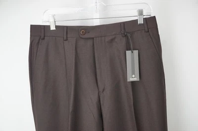 Zanella Chris Dark Brown Flannel 100% Wool Dress Pants Sz 48 NEW - Image 1 of 4