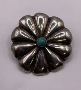 Vintage Navajo Sterling Silver Turquoise Solid Flower Pendant 4.6g - Picture 1 of 6