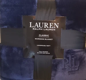 Ralph Lauren Classic Micromink Blanket Full/Queen Navy Blue 90"x90" Luxury Soft - Picture 1 of 4