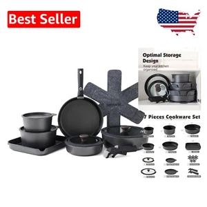 Versatile 17-Piece Induction-Friendly Cookware with Granite Coating & Glass Lids - Picture 1 of 9