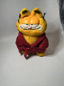 Albornoz rojo vintage Dakin 1981 Garfield peluche con cinturón - Imagen 1 de 5