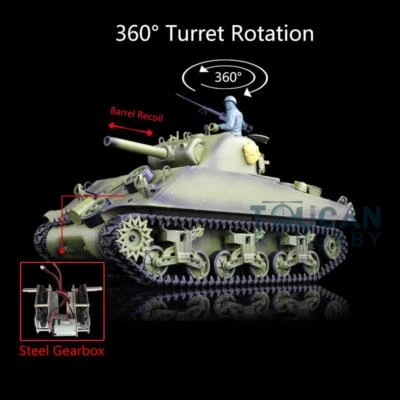1/16 7.0 Henglong Plastic Sherman 3898 BB IR RC Tank Barrel Recoil Steel Gearbox - Image 1 of 4