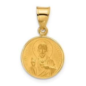 14K Yellow Gold Polished & Satin Solid Sacred Heart of Jesus Medal Pendant 1.33g - Picture 1 of 4