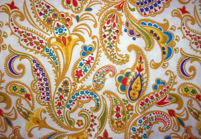 18" x 2 yd cotton fabric Kaleidoscope Connecting Threads gold red blue paisley - Image 1 of 3