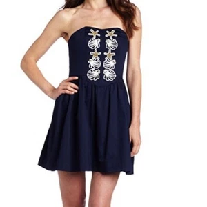 Lilly Pulitzer Mayfield Starfish Seashell Strapless Mini Dress Navy Blue Size 0 - Picture 1 of 7