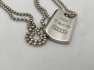 Tiffany & Co. Dog tag Pendant UNISEX with 18in Beaded Chain, 1837  - Picture 1 of 22
