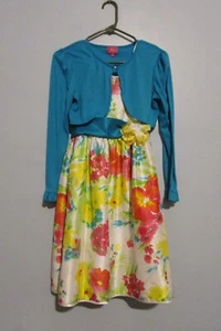 Girls Pinky Floral Dress with Shrug Size 14 EUC!!! - Picture 1 of 3