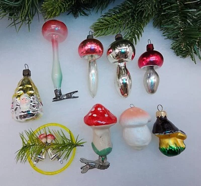 Splendid Vintage Fungi Amanita Ornaments Glass Antique Christmas Decorations - Image 1 of 4