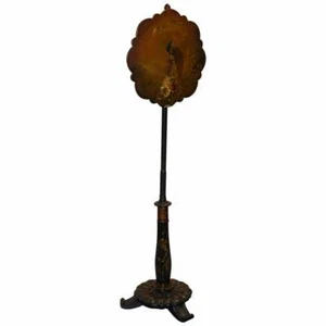 RARE JENNENS & BETTRIDGE BRIMM PARCEL GILT PAPIER MACHE HAND PAINT POLE SCREEN - Picture 1 of 12