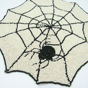 Cynthia Rowley Curious Halloween Beaded Spider Web Table Runner 13” X 39” 