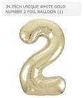 34 INCH UNIQUE WHITE GOLD NUMBER 2 (TWO) FOIL BALLOON 34"