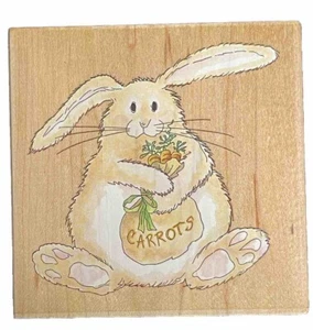 Butterbean with Carrots Cute Bunny Rabbit Pet Animal Easter Symbol Rubber Stamp - Picture 1 of 4