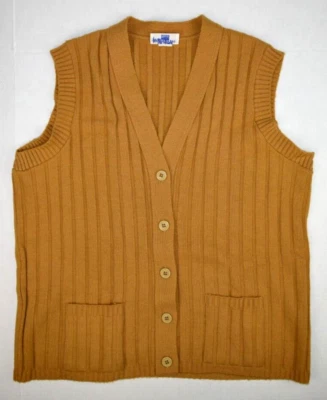 Chaleco Suéter Vintage Sears Talla M/L Años 60 70 Dorado Mostaza Acanalado Chaleco Abotonable Foto 1 de 4