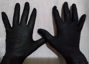 Black disposable nitrile gloves mechanic 100's heavy duty hand protection Large - Picture 1 of 3