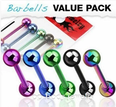 5 peças. Pacote econômico de cores sortidas anel de língua de aço cirúrgico anodizado barra - Imagem 1 de 3