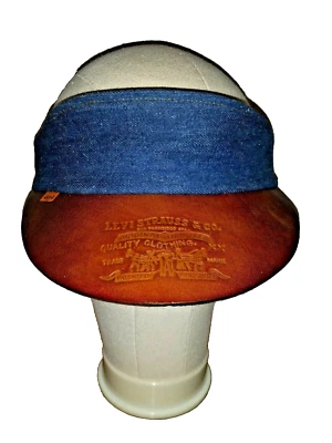 Levi's оранжевый вкладка инструмент кожи с надписью джинсовой ткани козырек шляпа крышка США винтажный 1970-х - Изображение 1 из 4