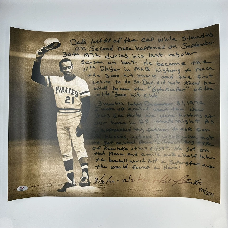 Roberto Clemente Jr Signed Clemente Story 16x20 Photo PSA LE 187/2121 Pirates - Image 1 of 3