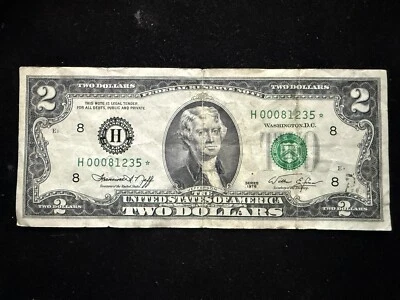 1976 STAR NOTE $2 TWO DOLLAR BILL Low Serial Number Uncirculated - NT1676 - Image 1 of 2