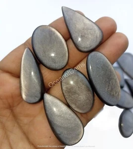 100 Carat Natural Silver Sheen Obsidian Cabochon Lot,3-5 Pcs, Loose Gemstone - Picture 1 of 10