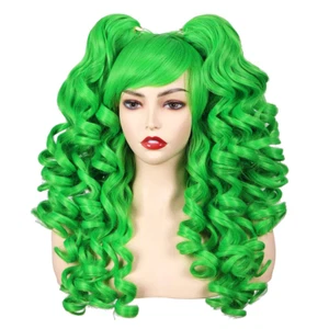 Long Curly Cosplay Wig with 2 Ponytails (Green) - Picture 1 of 6