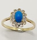 9Ct Gold Turquoise & Diamond 0.06Ct Cluster Flower Celt 375 Yellow Gold Ring