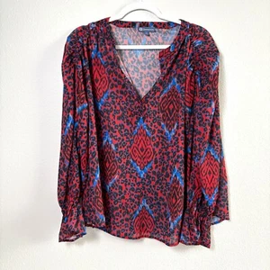 Top Democracy Mujer L Azul Rojo Animal Geométrico Manga Larga Pullover Cuello en V - Imagen 1 de 10